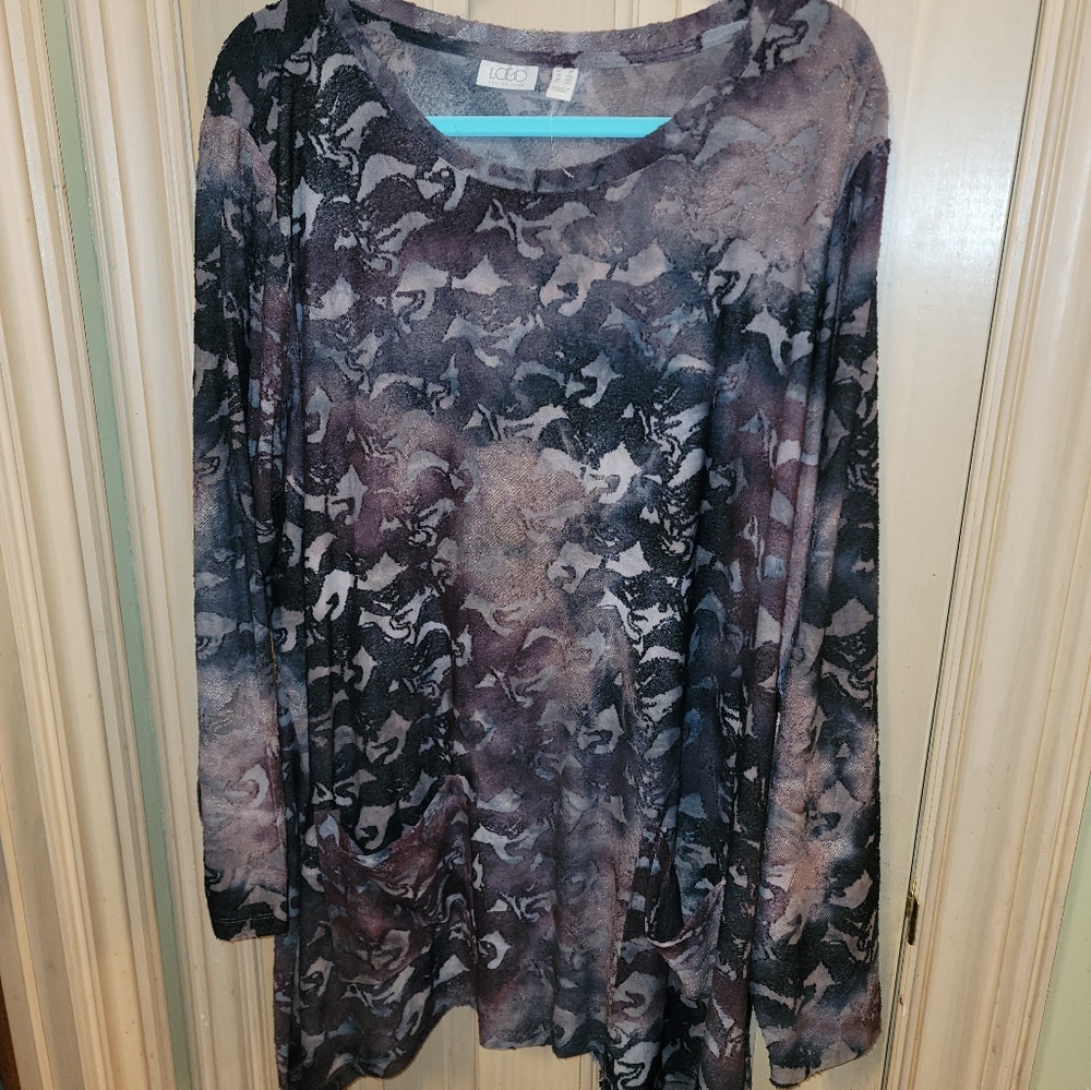 NWOT LOGO Lori Goldstein 3X jacquard tie dye neutral color shirt with pockets - Picture 6 of 7